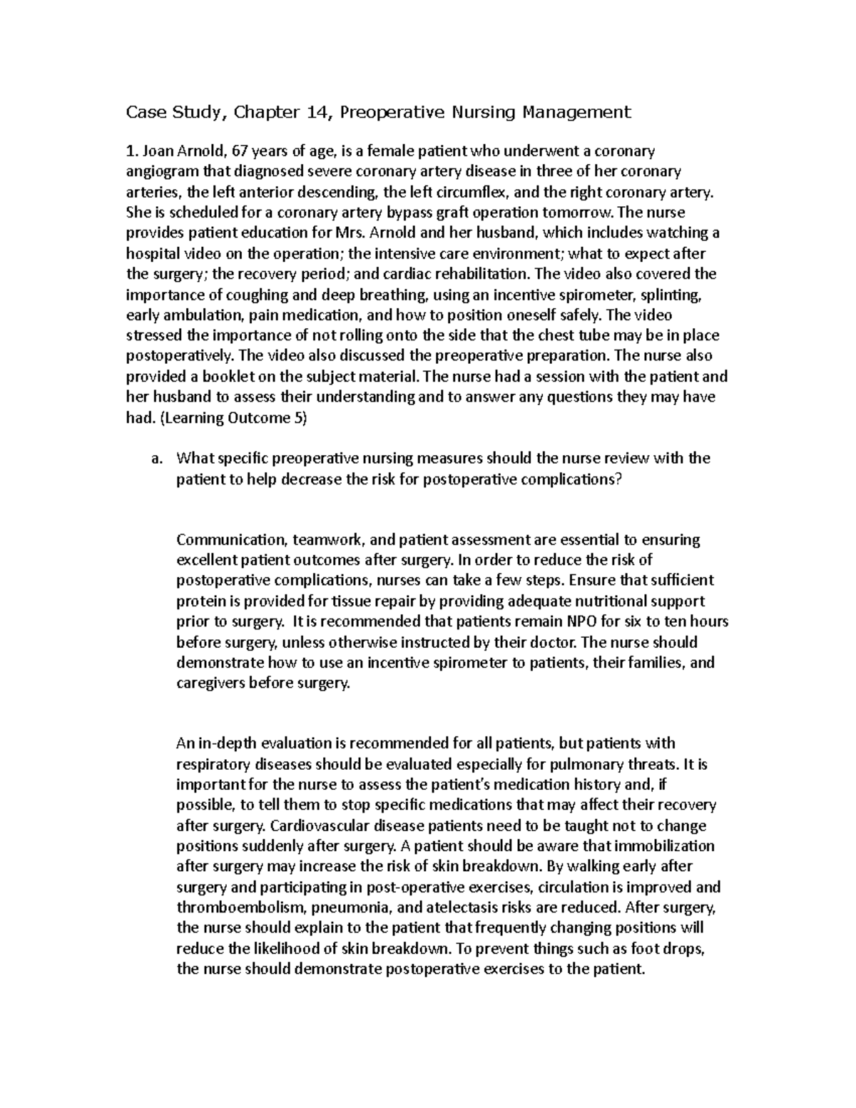 Case Study 14: Preoperative Nursing Management Insights for Care - Studocu
