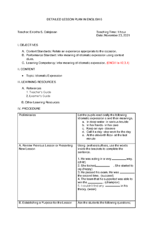 DEMO 2- MATH 6 - lesson plan in mathematics - I A. Content Standard ...