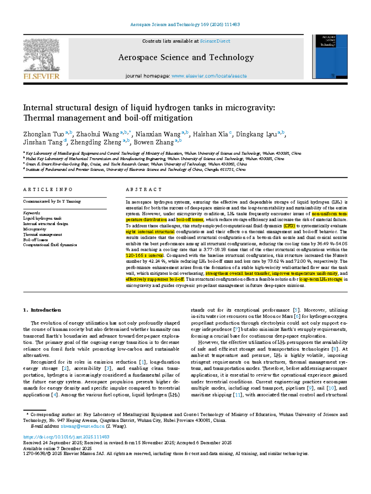 Internal Structural Design of LH₂ Tanks in Microgravity: Thermal ...