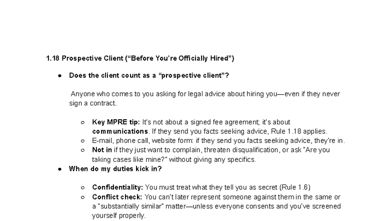 1.18 MPRE Guide: Understanding Prospective Client Relationships - Studocu