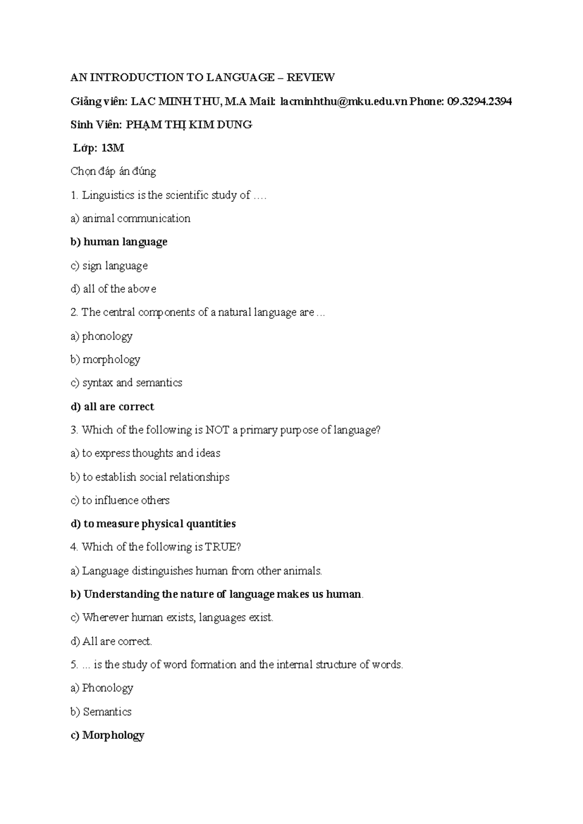 Linguistics Review Answer Key for Course 13M - Studocu