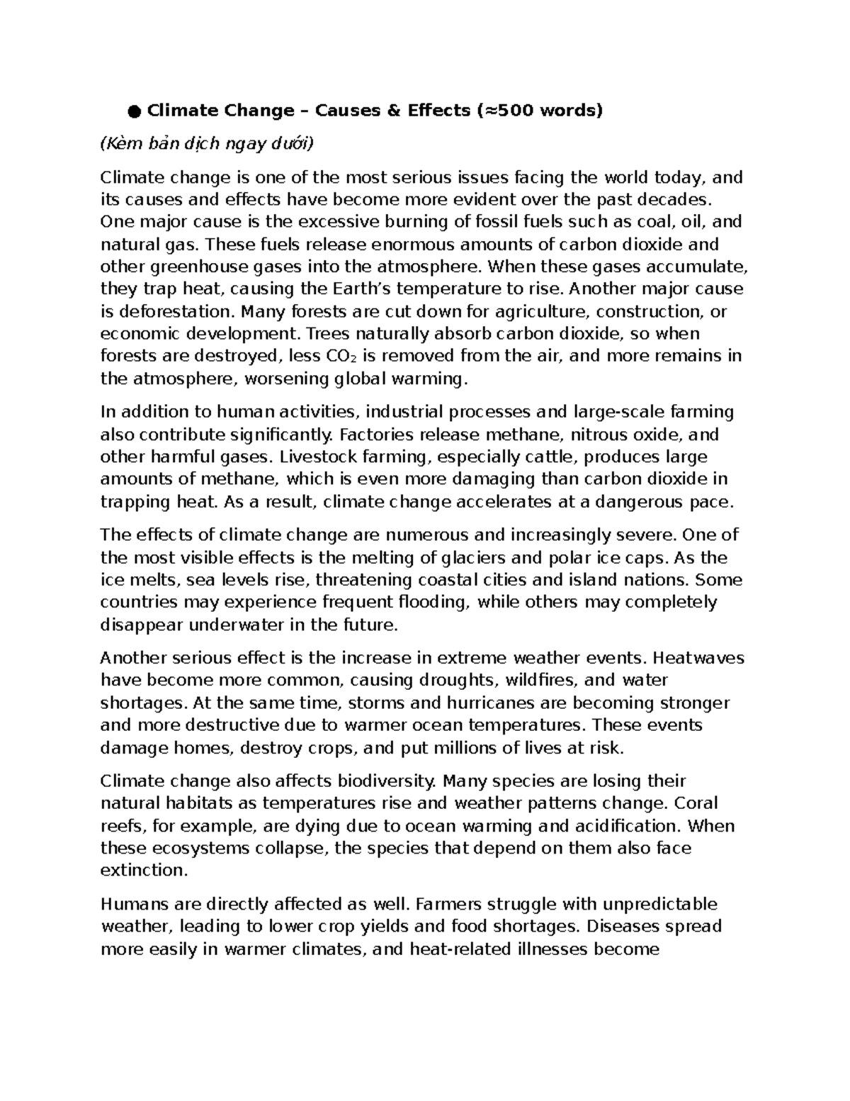 Causes and Effects of Climate Change (ENV 101) - Studocu