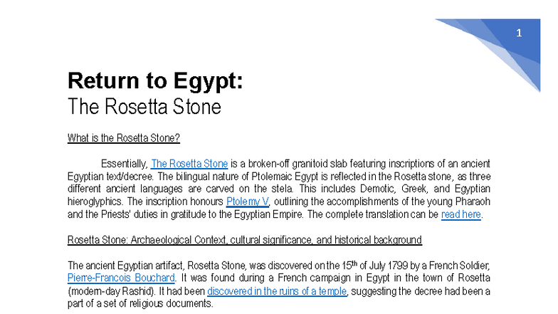 Repatriation Issues of the Rosetta Stone: AHIS 1250 Assessment Task ...