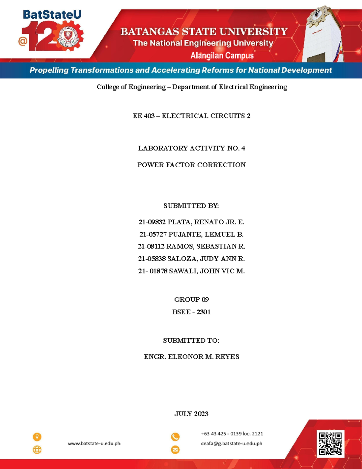 EE 403 Laboratory 4: Power Factor Correction Experiment Report - Studocu
