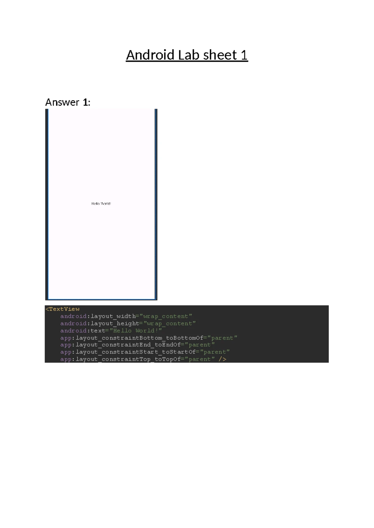 Android Labsheet 2 - Labsheet 2 Answer 1) MainActivity: package com ...