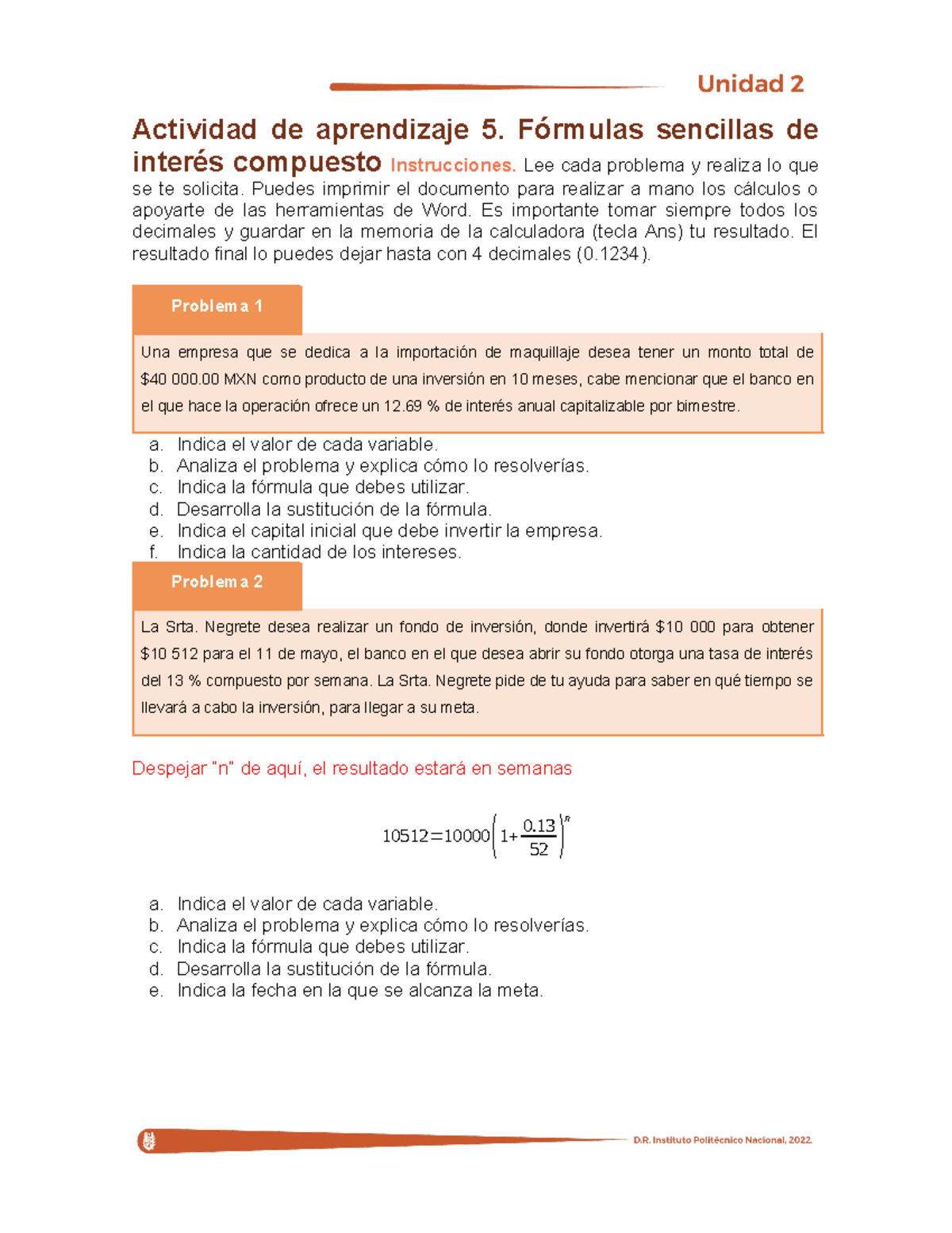 Actividad de Aprendizaje: Interés Compuesto y Tasa Efectiva - Studocu