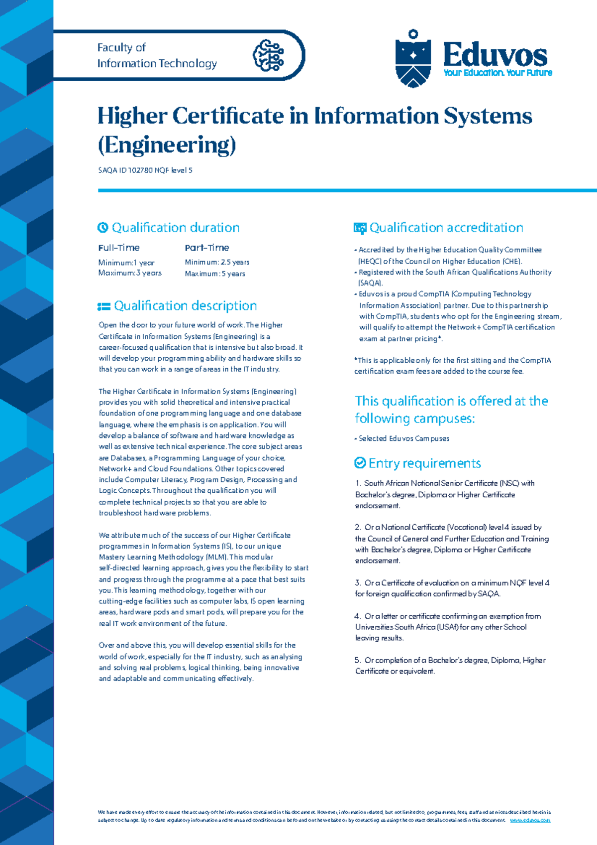 Higher Certificate in Information Systems (Engineering) Overview - Studocu