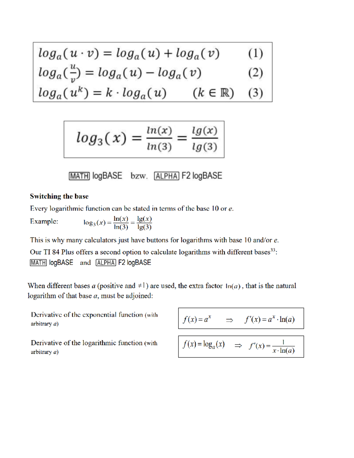 MATH 101: Logarithmic Functions and Base Switching Techniques - Studocu