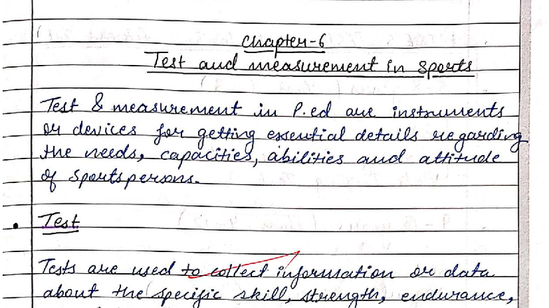 Test and Measurement in Sports: Chapter 6 Class Notes (P.Ed) - Studocu