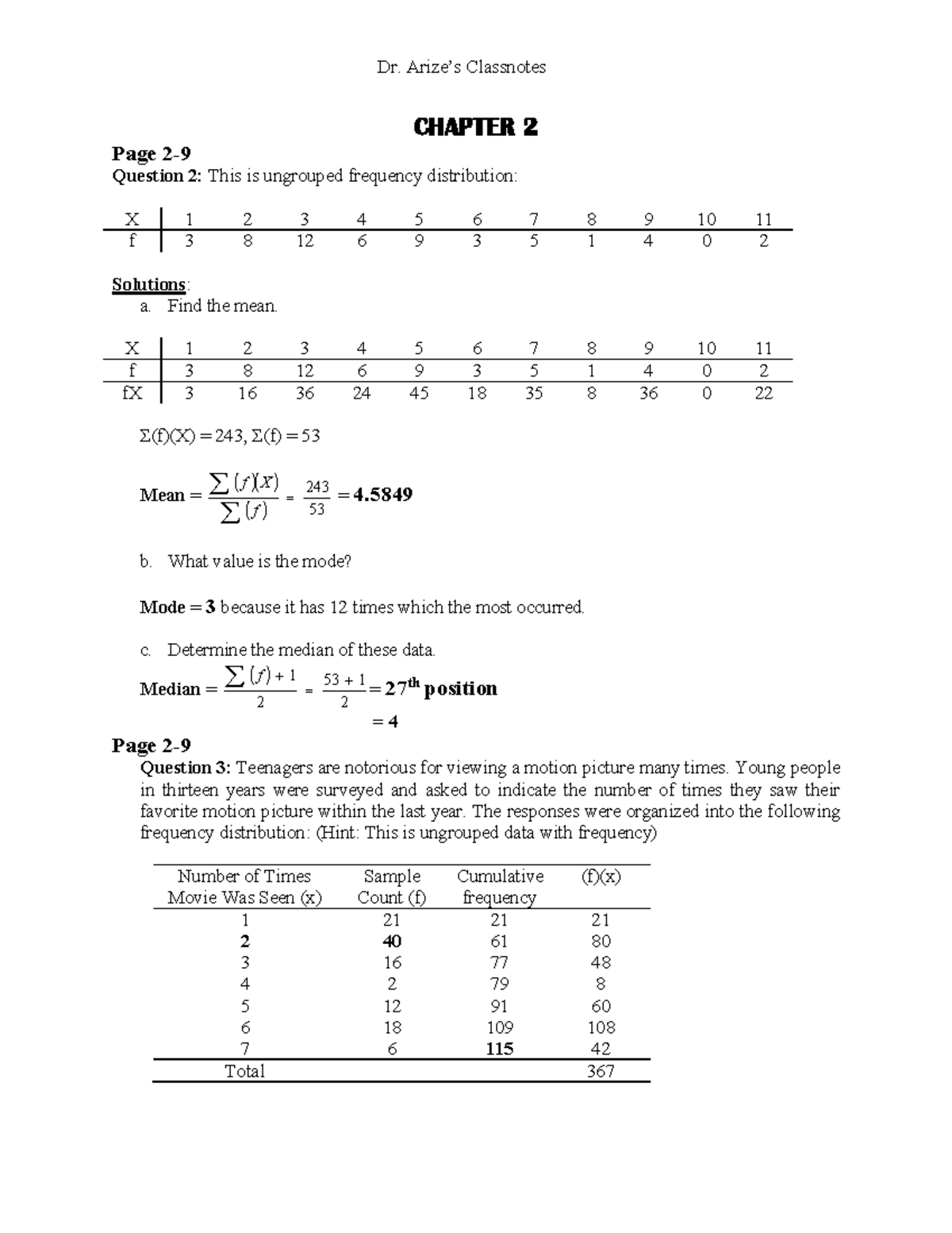 Chapter 2 Worked Problems: Frequency Distributions & Descriptive Stats ...