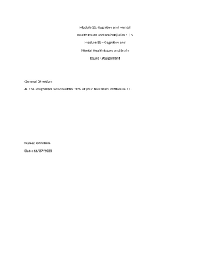 Module 11 assignment 2 - PSW Course - Module 11 – Cognitive and Mental ...