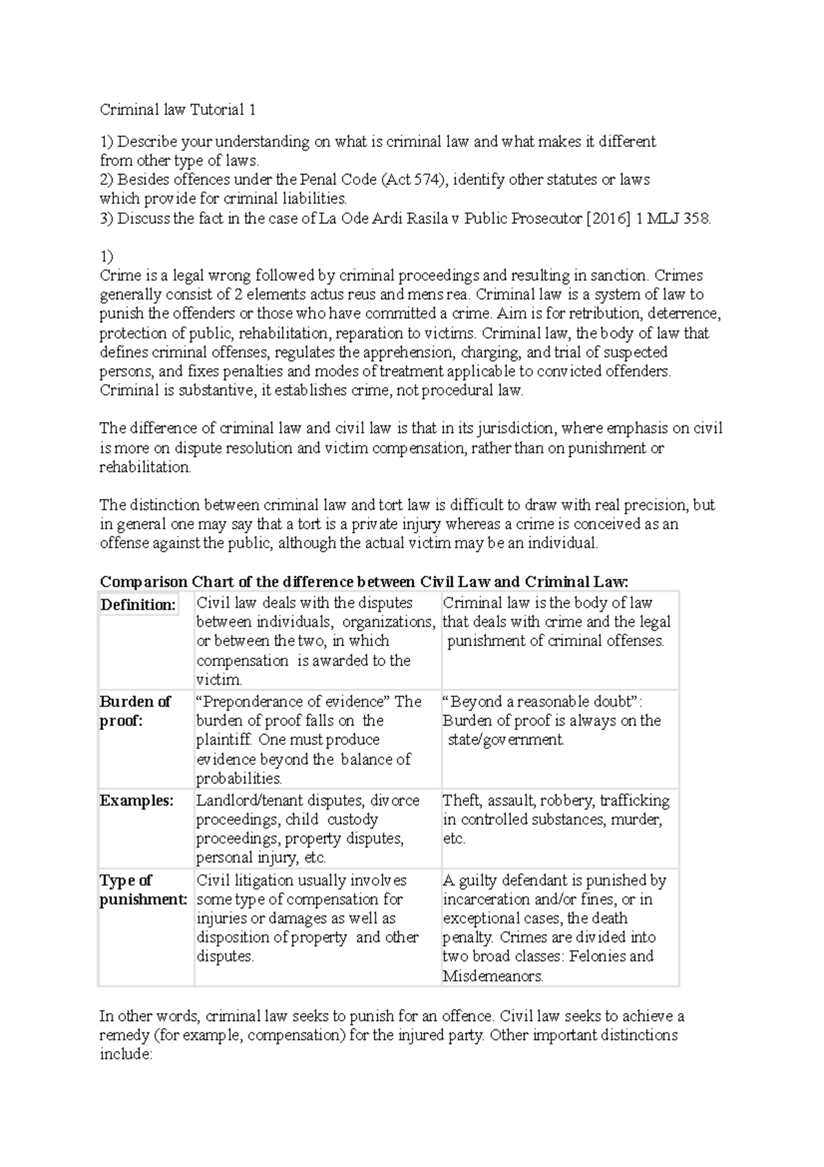 Criminal Law Tutorial 1: Key Concepts and Case Analysis - Studocu