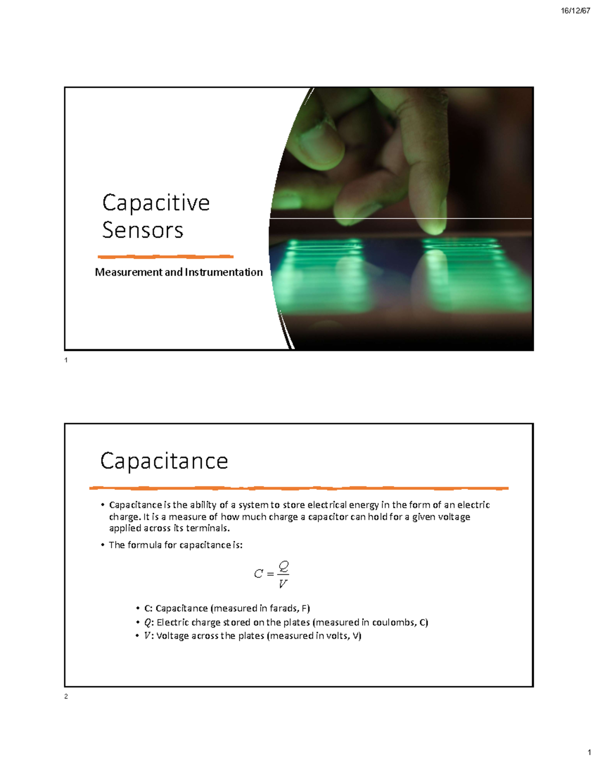 Chapter 6 Z: Capacitive Sensors Measurement and Instrumentation - Studocu