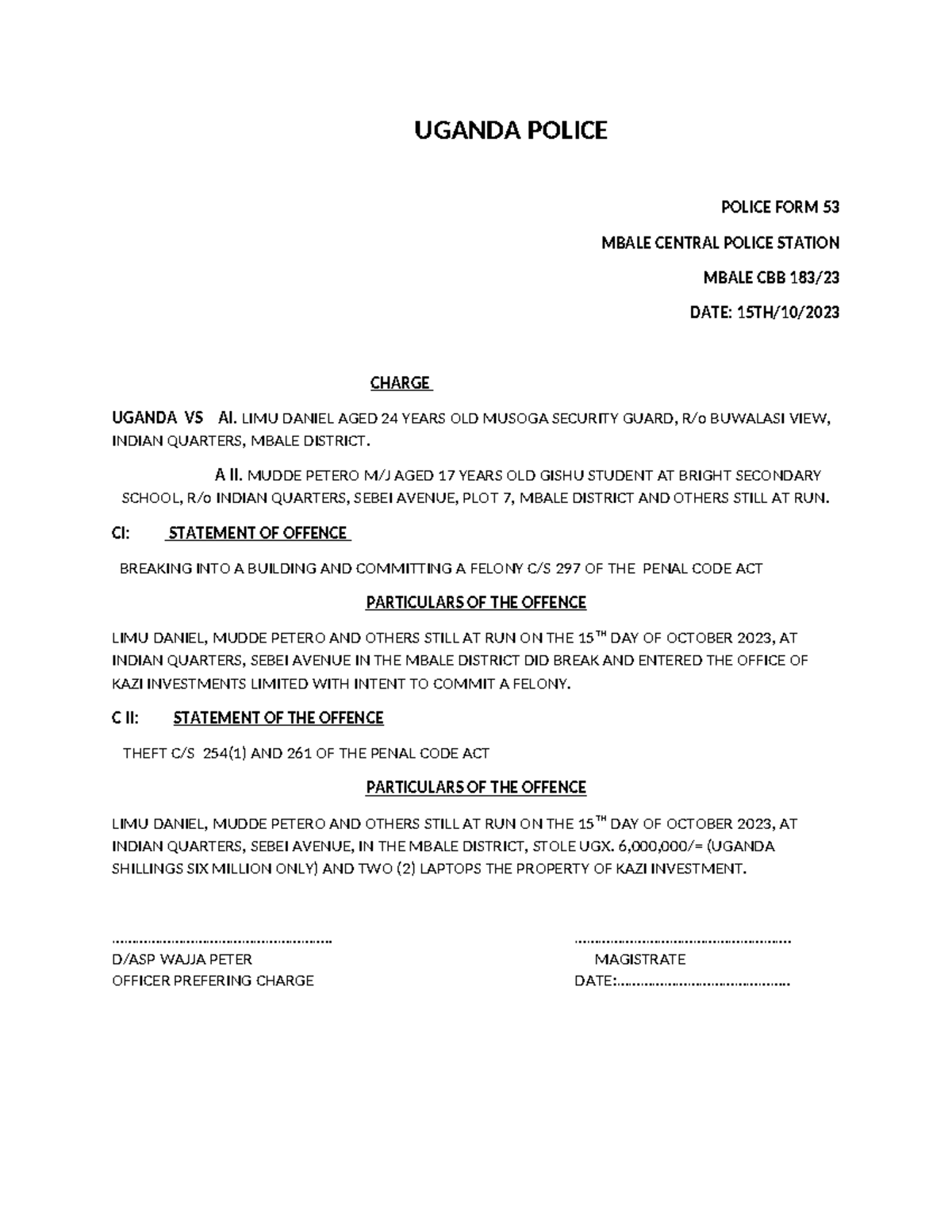 Criminal Procedure D7: Police Form 53 and Search Warrant Details - Studocu