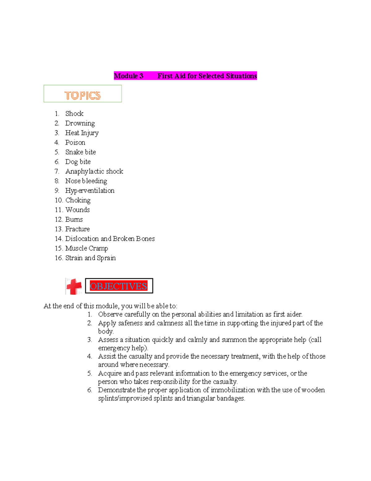 Module-III Final Exam: First Aid Techniques for Emergencies - Studocu