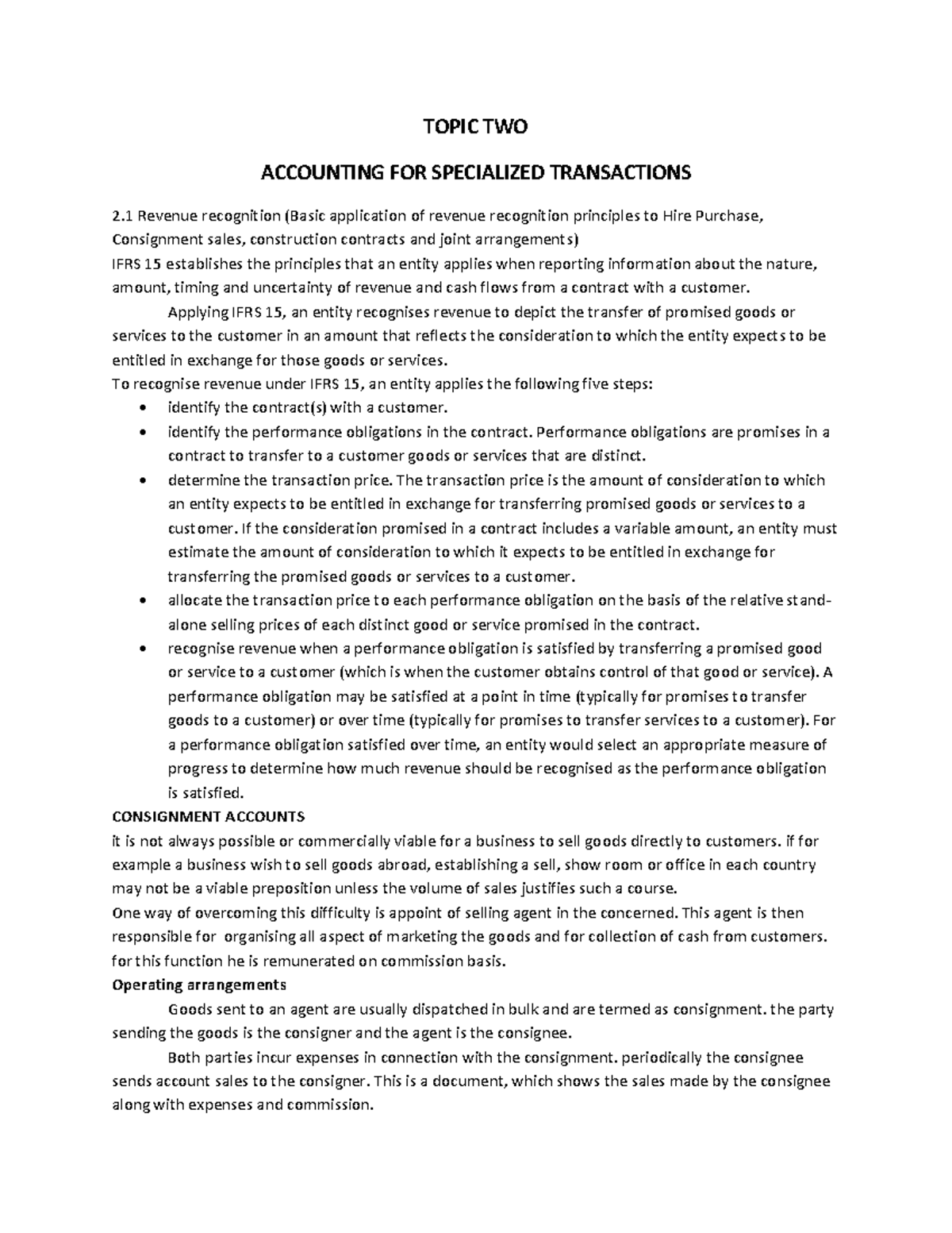 FR Topic TWO - Accounting for Specialized Transactions and Revenue ...