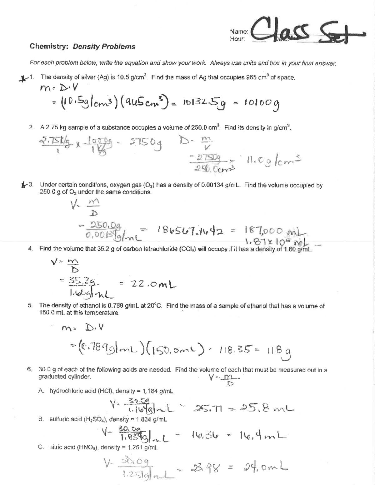 Density Problems with Answers - Bachelor of Science in Nursing - Studocu