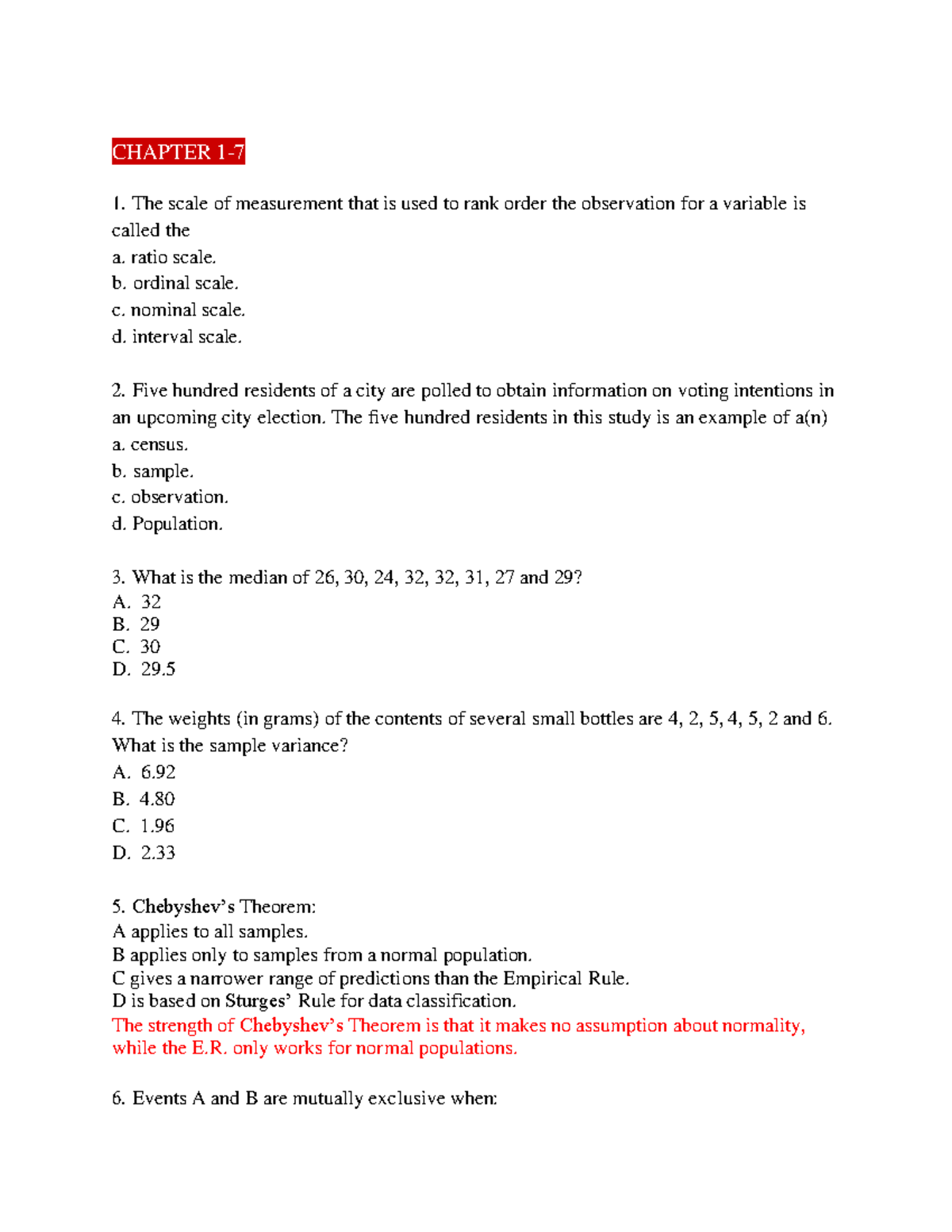 Final Exam Review: Statistics Concepts and Problems (STAT 101) - Studocu