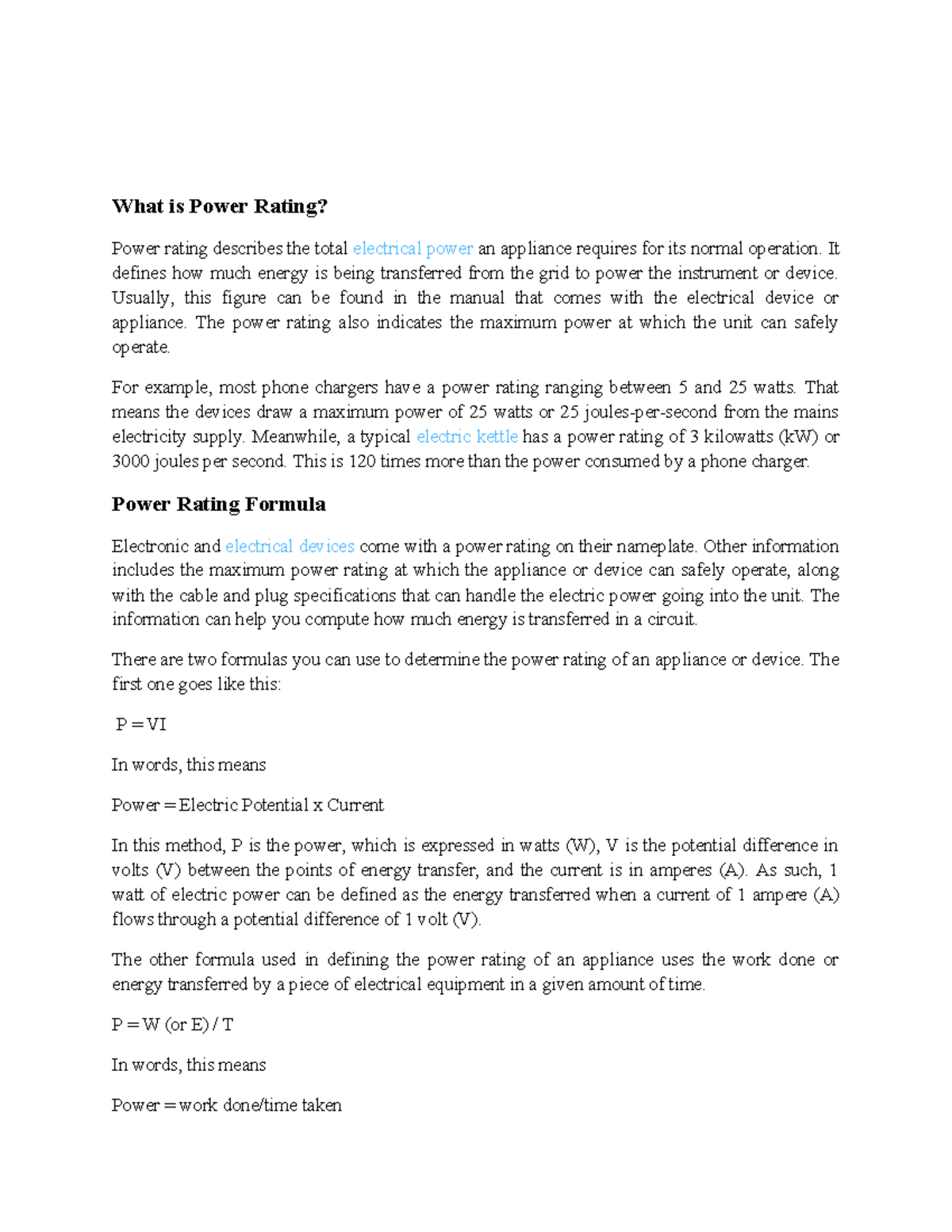 U-3 Understanding Power Rating: Definitions, Formulas, and Examples ...