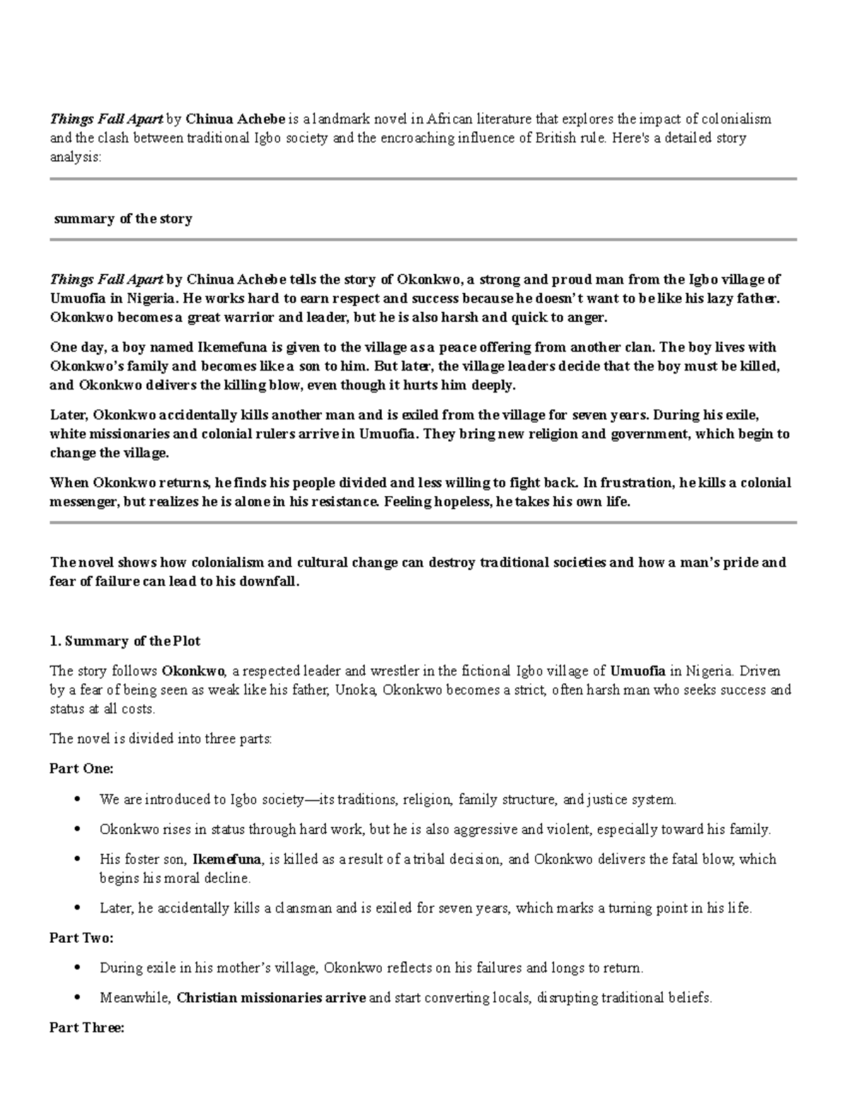 Things Fall Apart (ENG101): In-Depth Story Analysis and Themes - Studocu