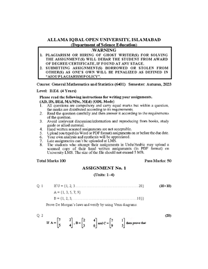 Assignment No 1 - ASSIGNMENT No. 1 Q. 1 Discuss the different ...