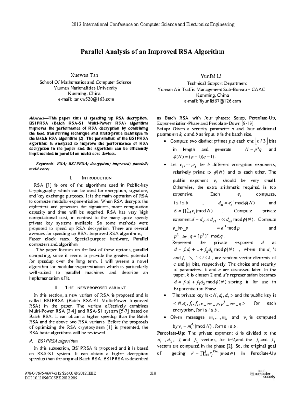 Parallel Analysis of Improved RSA (BS1PRSA) Algorithm Performance - Studocu