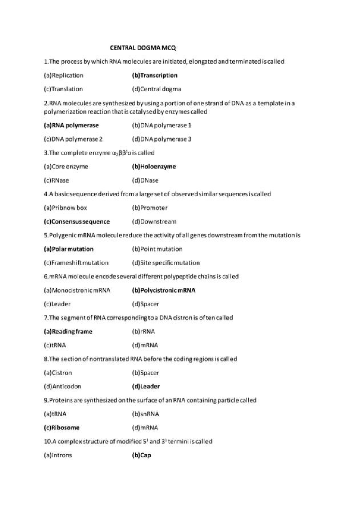 CENTRAL DOGMA MCQ 1 - CVC Exam Review - Studocu