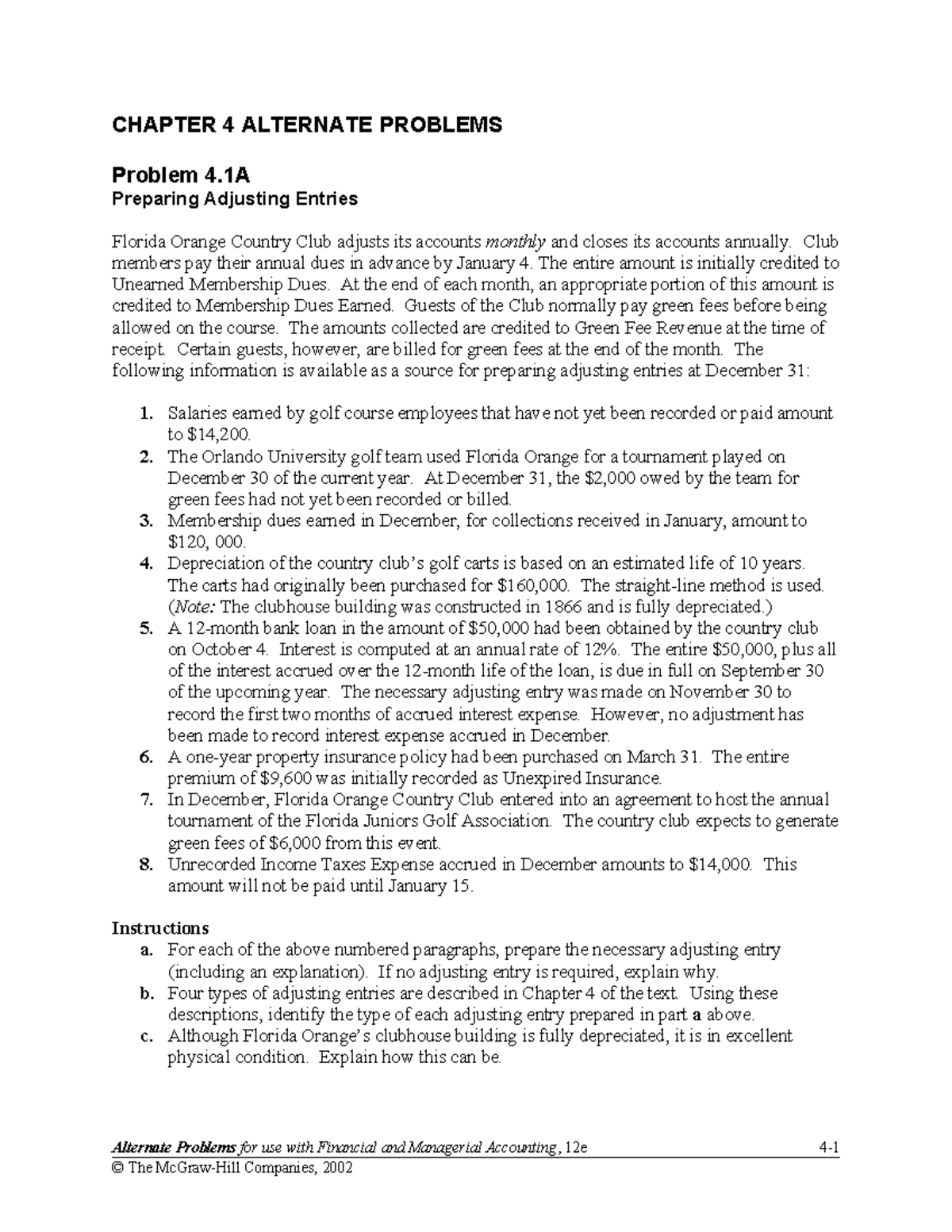 Ch04Alt Prob - ..... - CHAPTER 4 ALTERNATE PROBLEMS Problem 4 Preparing ...