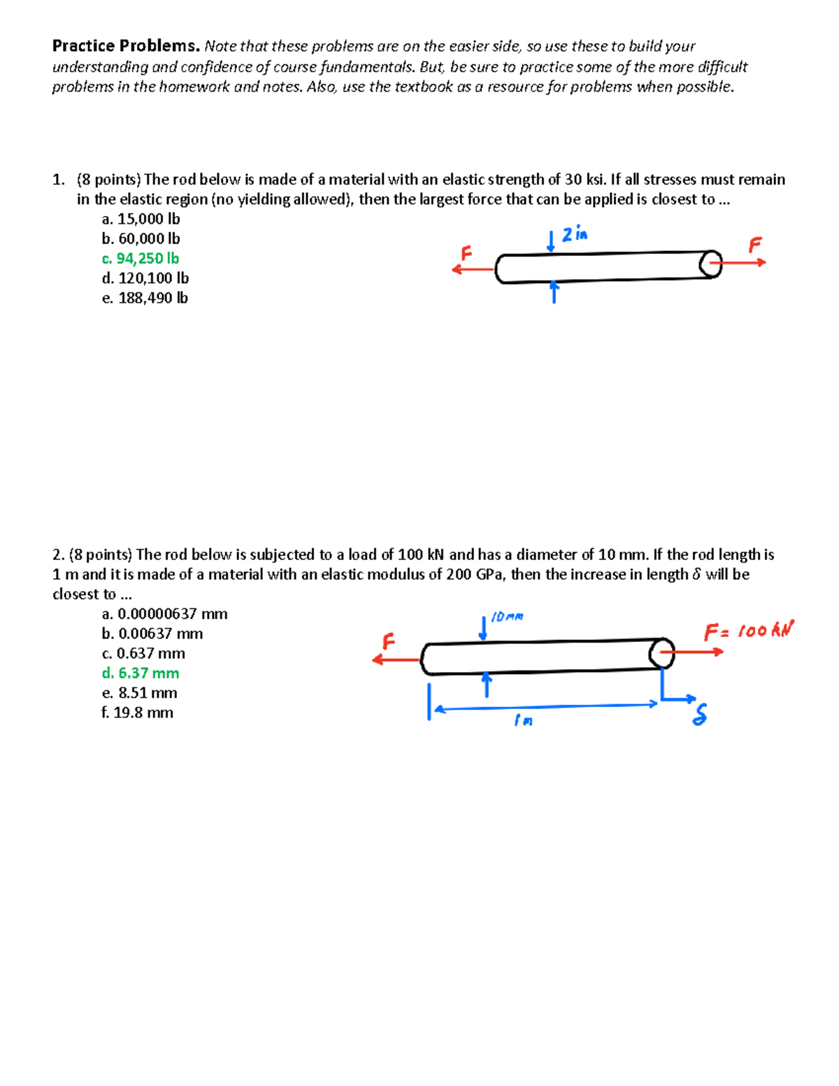Engineering Practice Problems for Fundamentals Review - Studocu