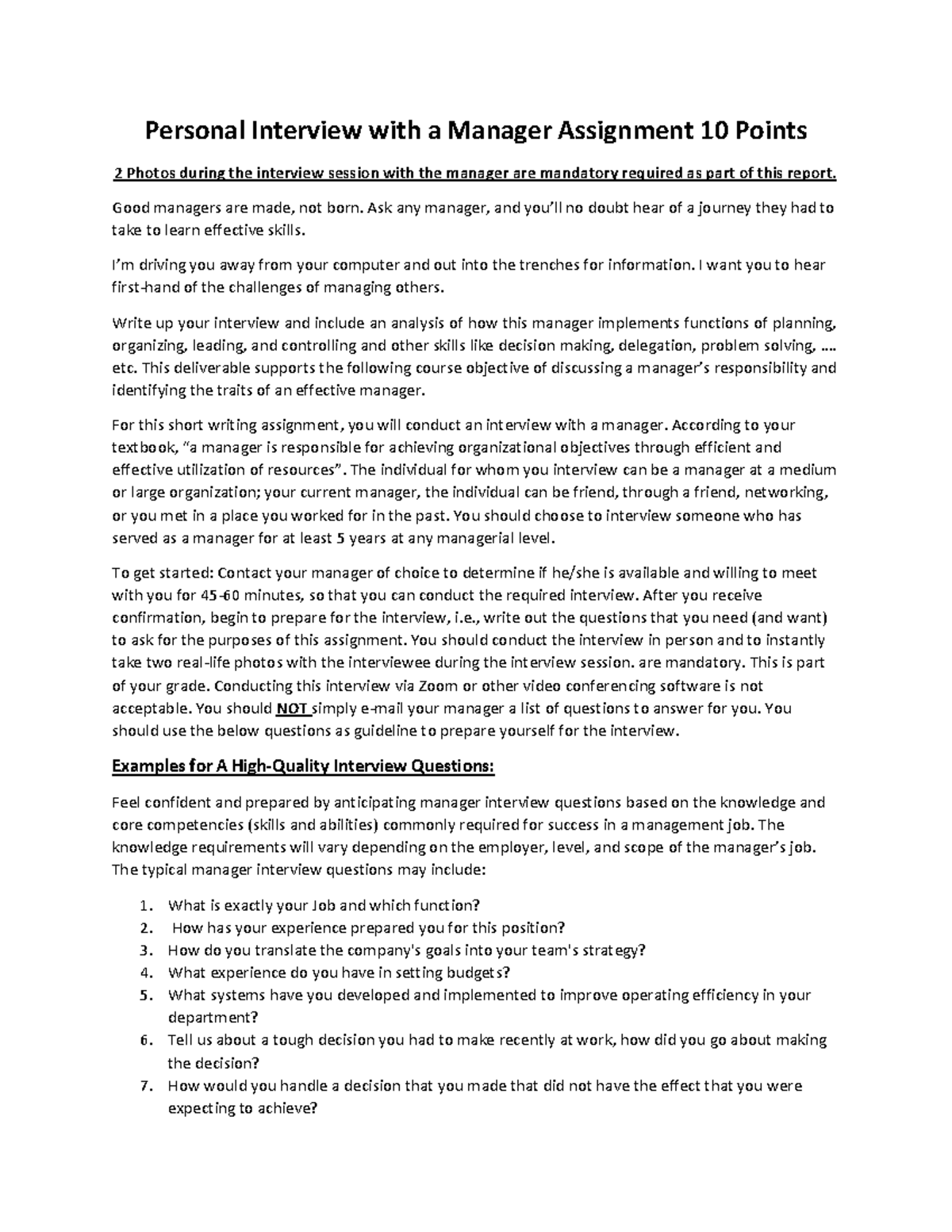 CM Assignment: Personal Interview with a Manager Analysis - Studocu