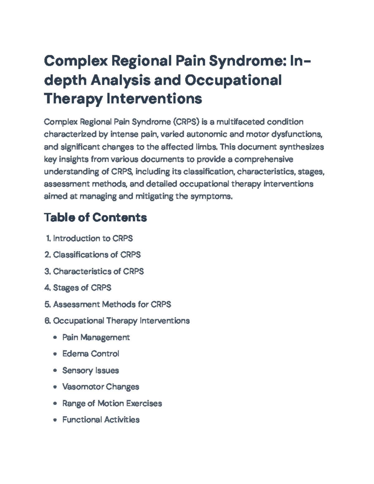 Complex Regional Pain Syndrome (CRPS) Overview and OT Strategies ...
