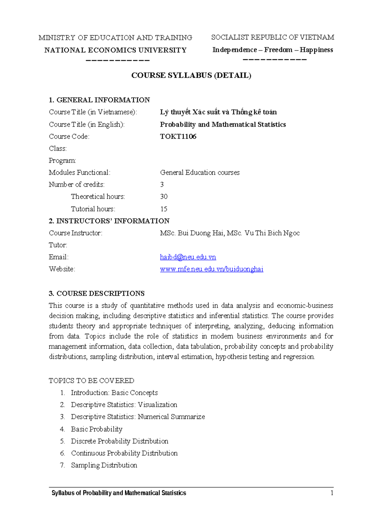 Syllabus TOKT: Probability and Mathematical Statistics 2021 - Studocu