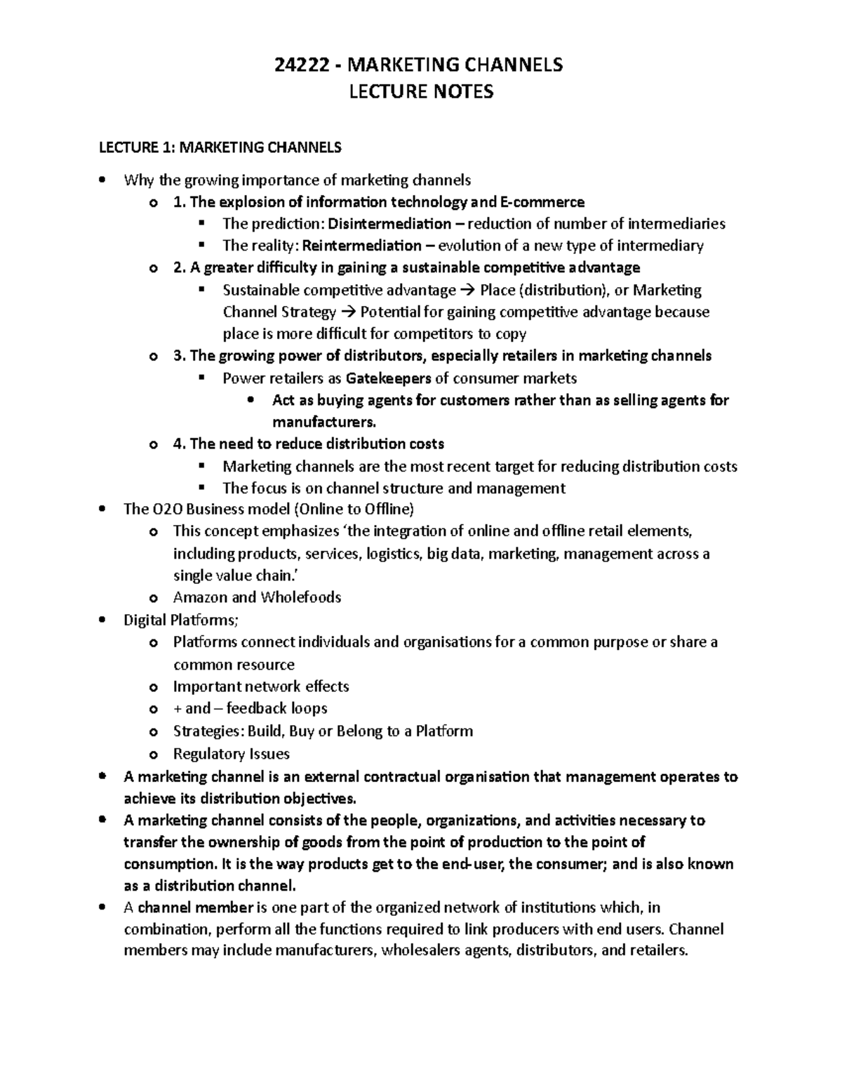 Marketing Channels Lecture Notes - Key Insights & Strategies - Studocu