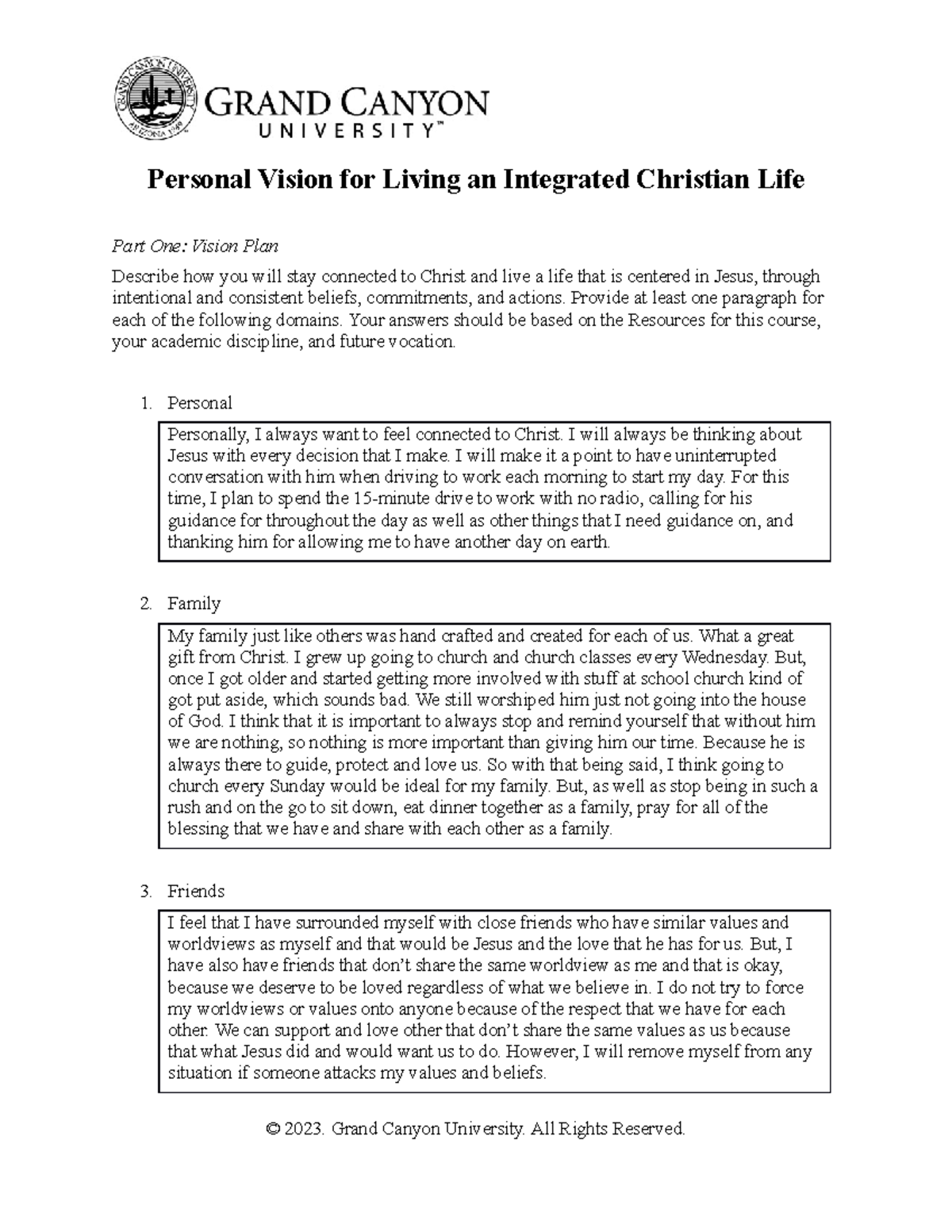 CWV 316 RS T8 Integrated Christian Life Vision and Action Plan - Studocu