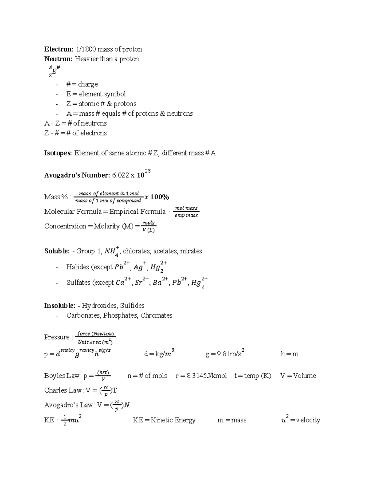 Chemistry Notes for Midterm Exam: Key Concepts & Formulas - Studocu