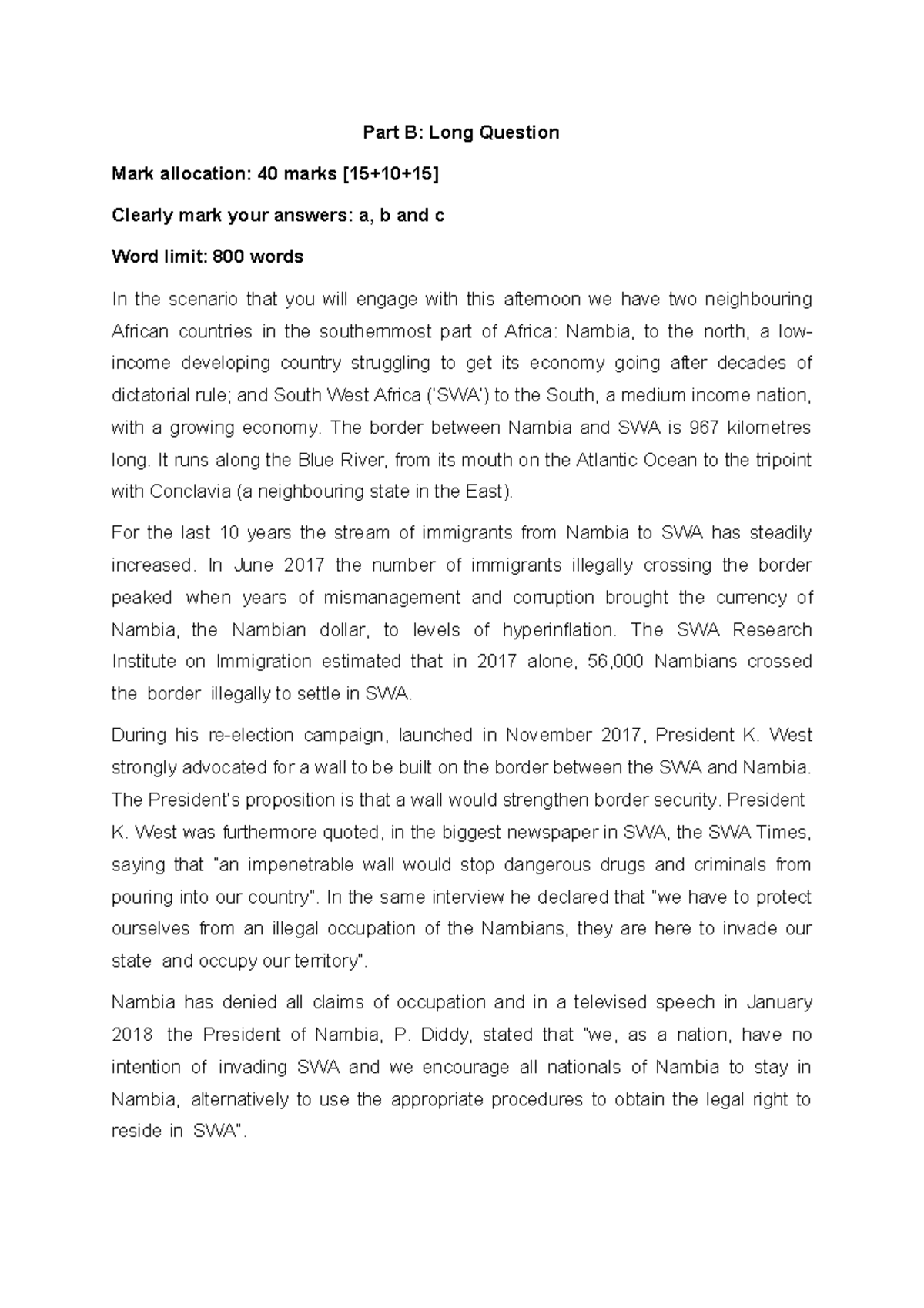 Part B: Long Question on Nambia-SWA Border Wall Issue (40 Marks) - Studocu