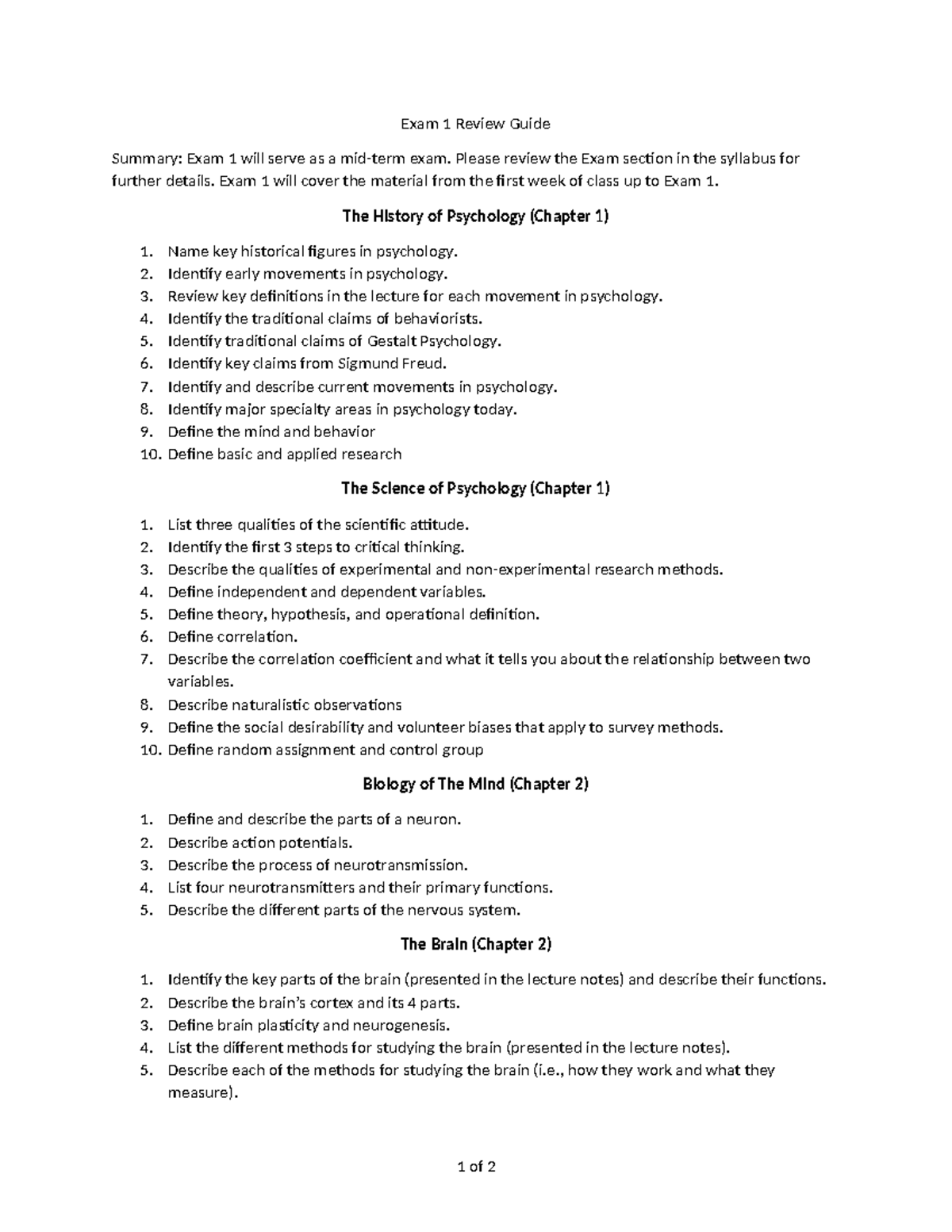 Psychology 101 Exam 1 Review Guide: Key Concepts & Theories - Studocu