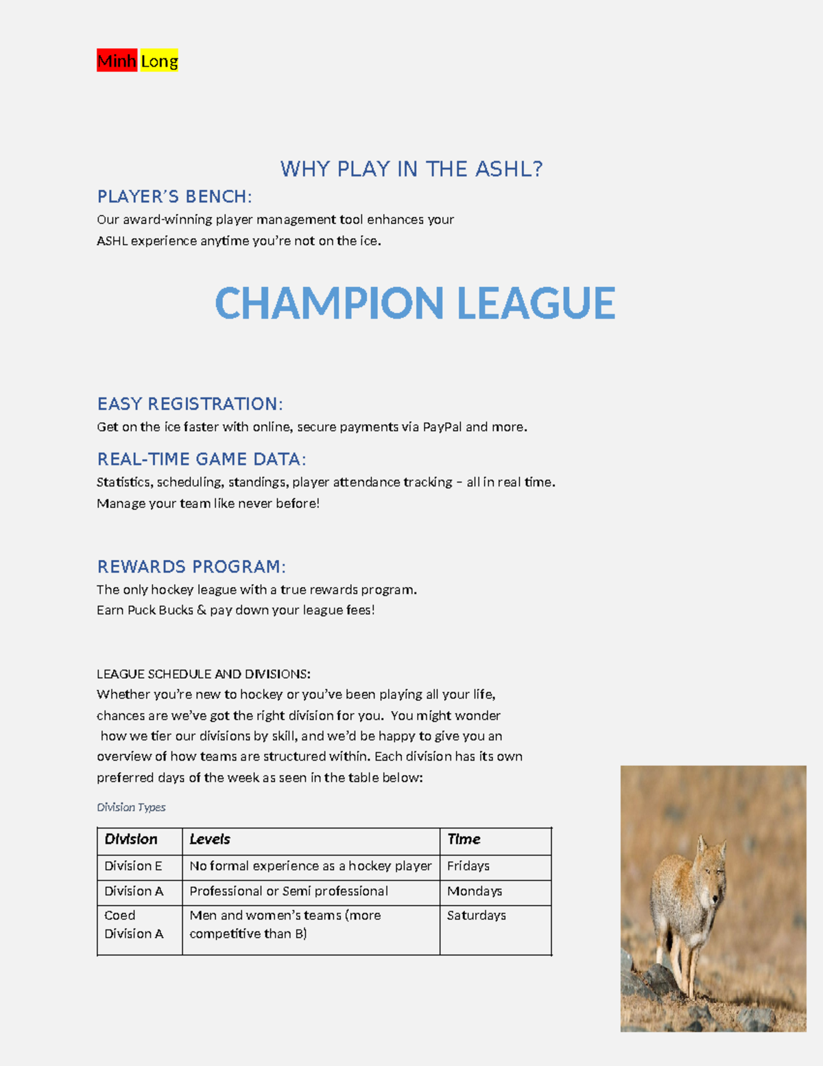 ASHL Player Management & Rewards Program Overview - Studocu