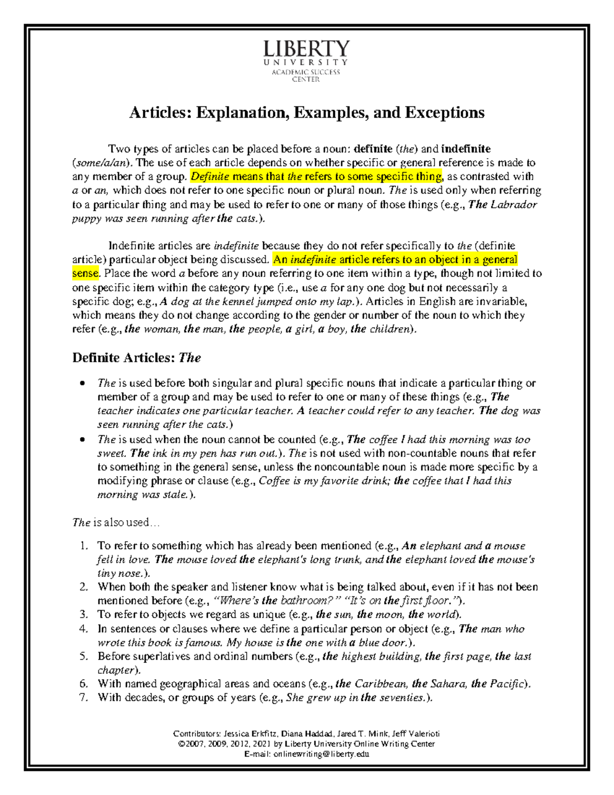 Articles: Explanation, Examples, and Exceptions (ENG 123) - Studocu