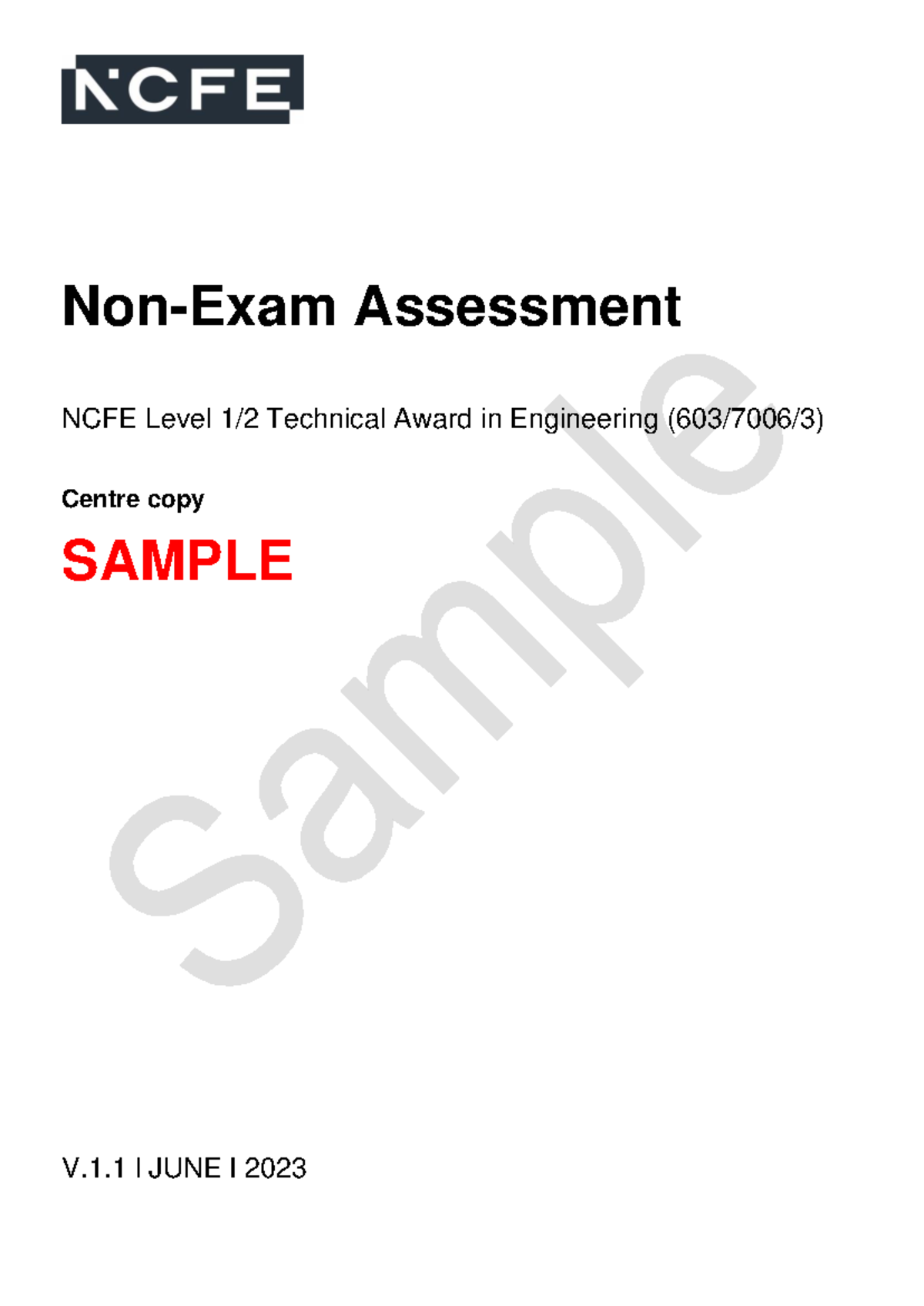 Engineering NEA Sample Assessment - NCFE Level 1 Technical Award - Studocu