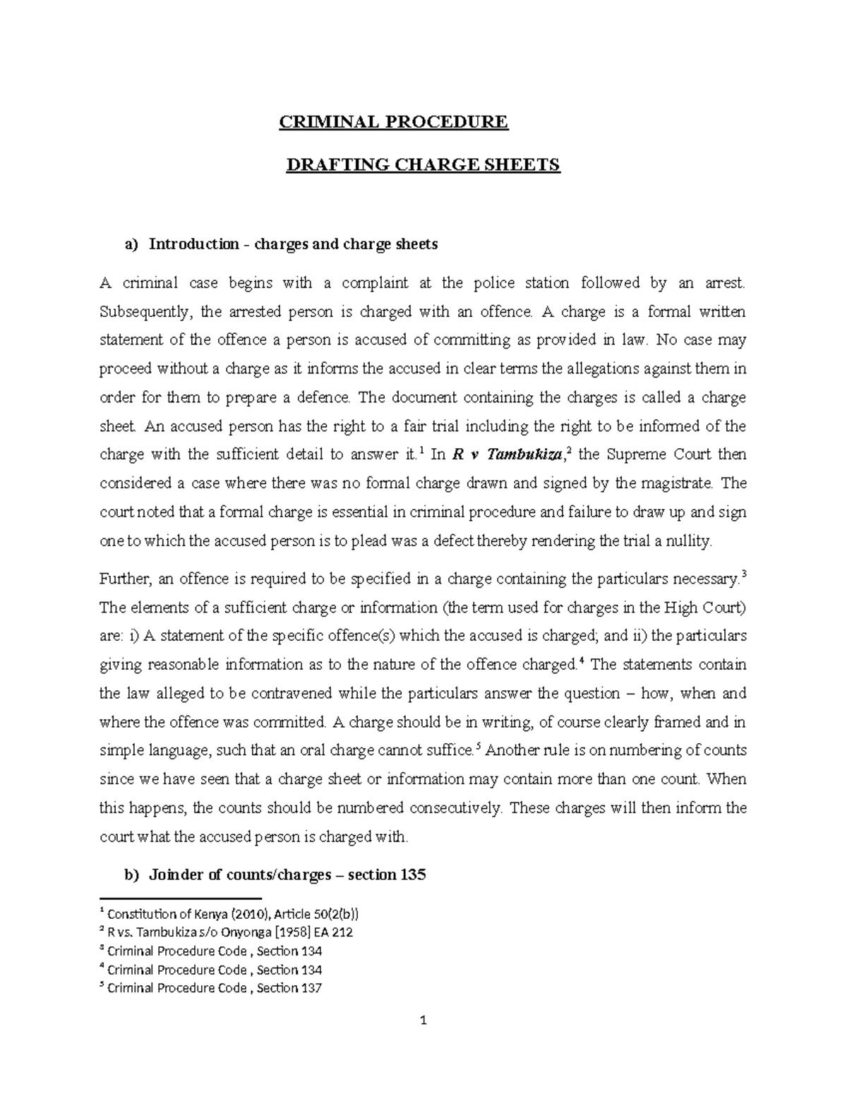 CRIMINAL PROCEDURE: DRAFTING CHARGE SHEETS NOTES - Studocu