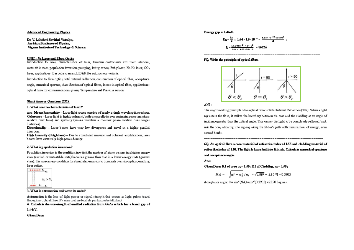 Advanced Engineering Physics: Laser and Fibre Optics Overview (AEP ...