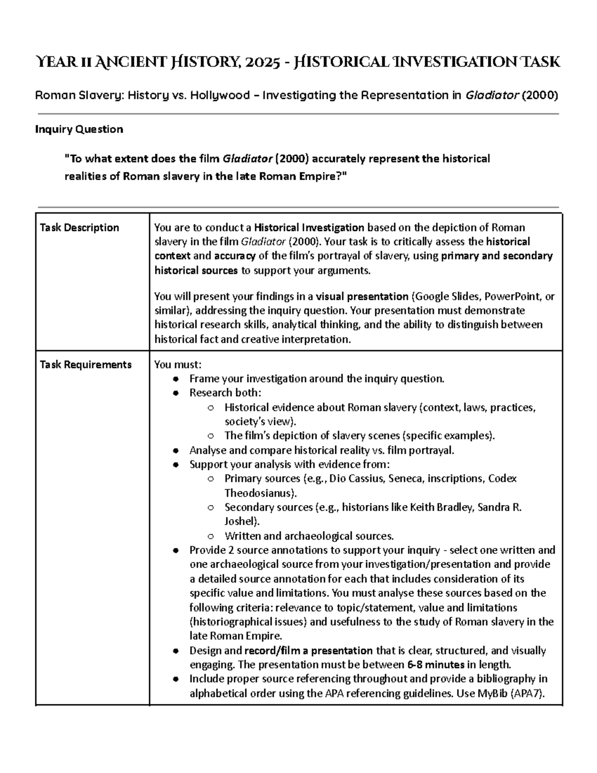 Year 11 Ancient History 2025: Historical Investigation on Roman Slavery ...