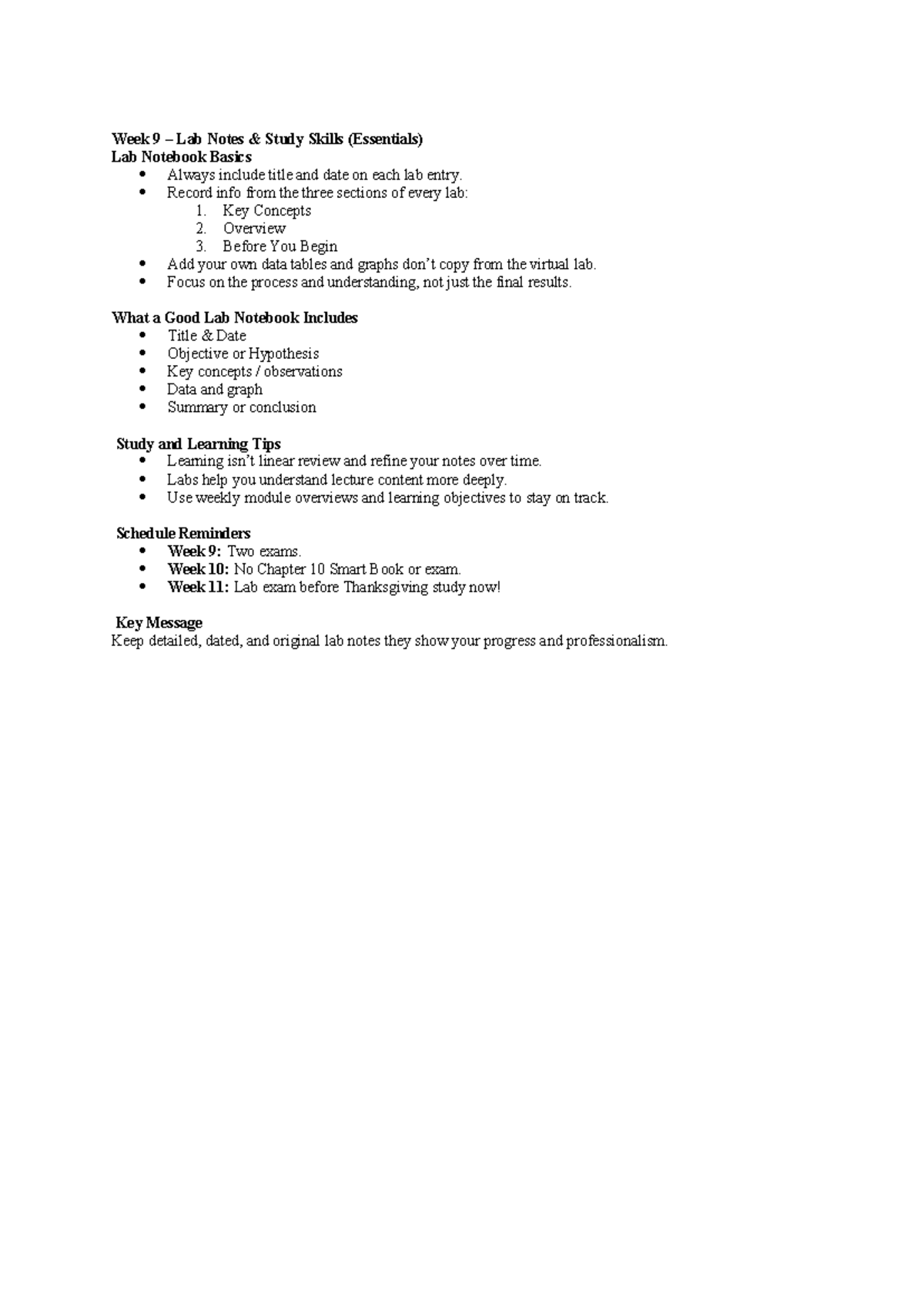 Week 9 Lab Notes & Study Skills Essentials Guide - Studocu
