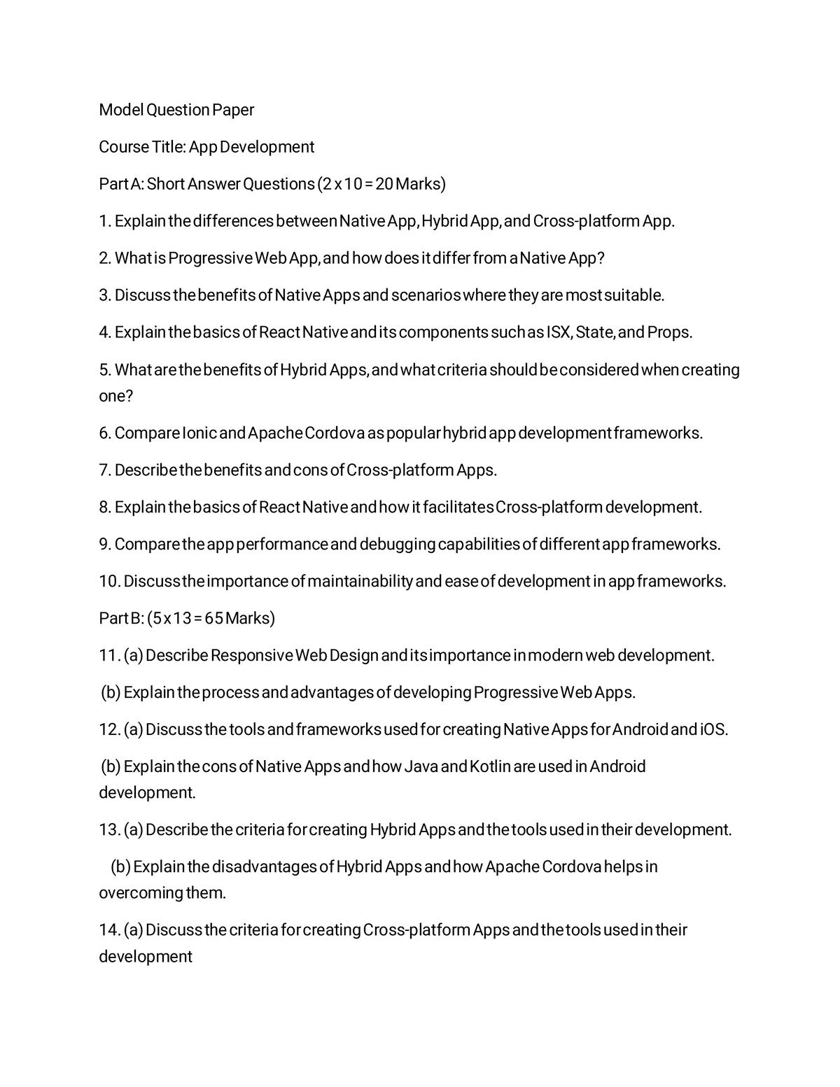CCS332 App Development Model Question Paper with Short Answers - Studocu