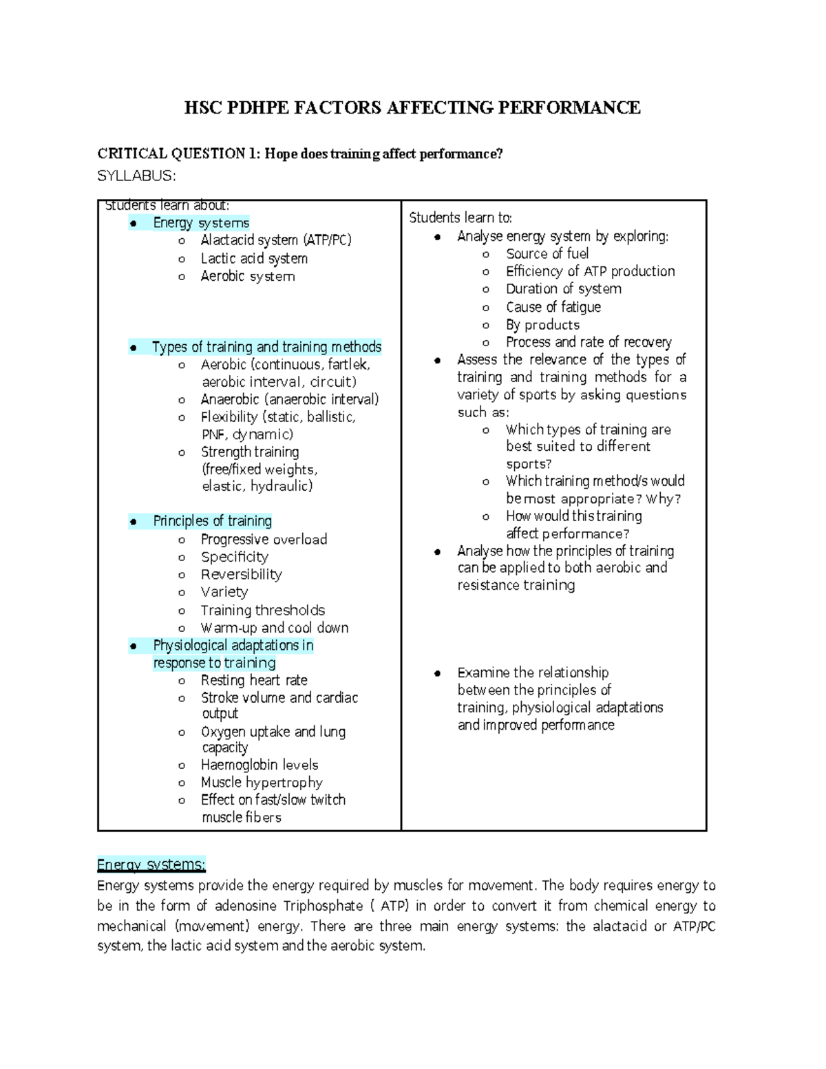 Year 12 PDHPE Core 2: Factors Affecting Performance Notes - Studocu