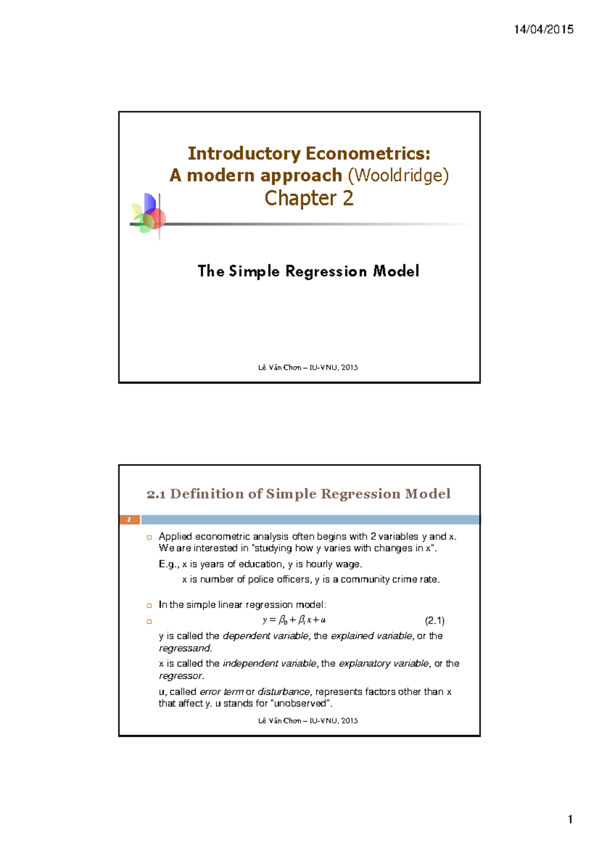 Econometrics 101: Simple Regression Model Insights (Chap 2) - Studocu