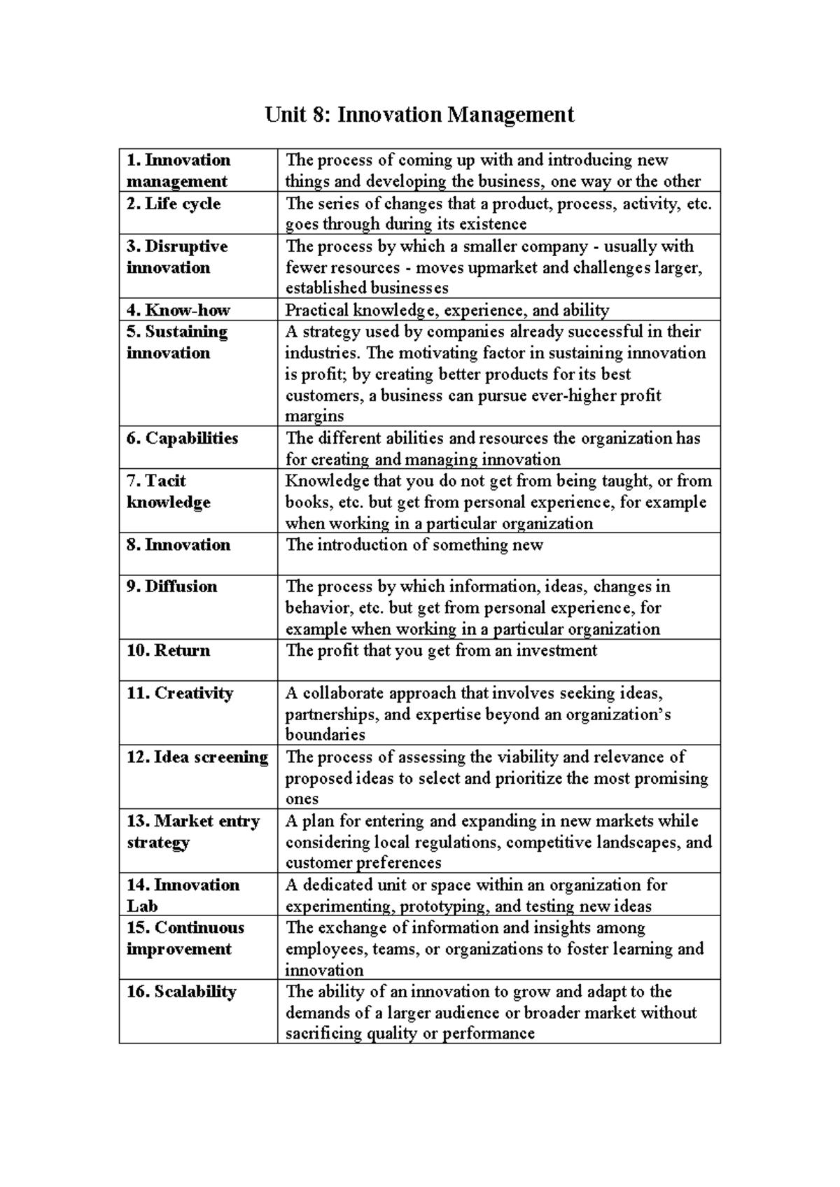 Unit 8: Innovation Management - Key Concepts and Strategies - Studocu