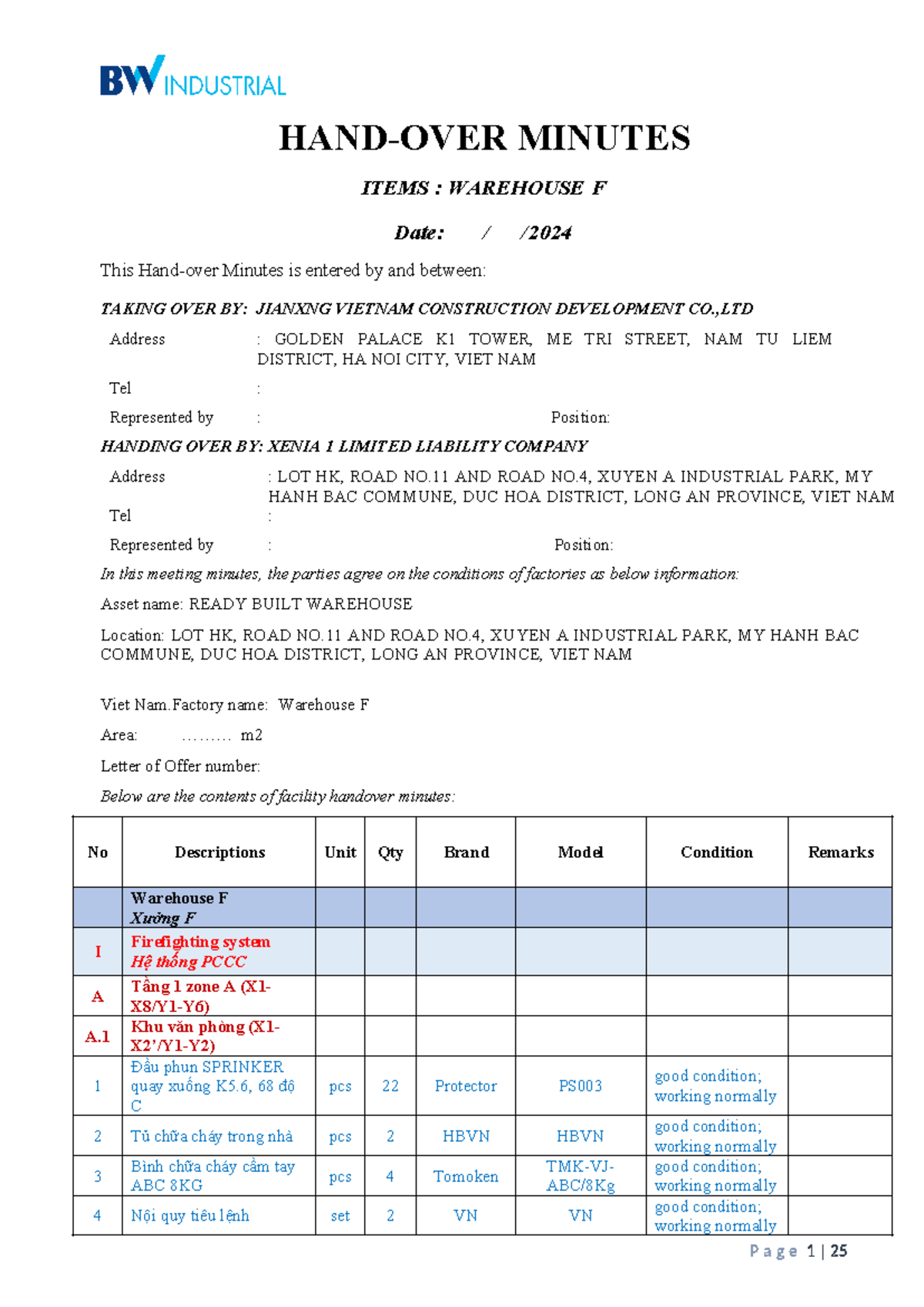WHF Equipment Hand-over Minutes 2024: Detailed Asset Listing - Studocu