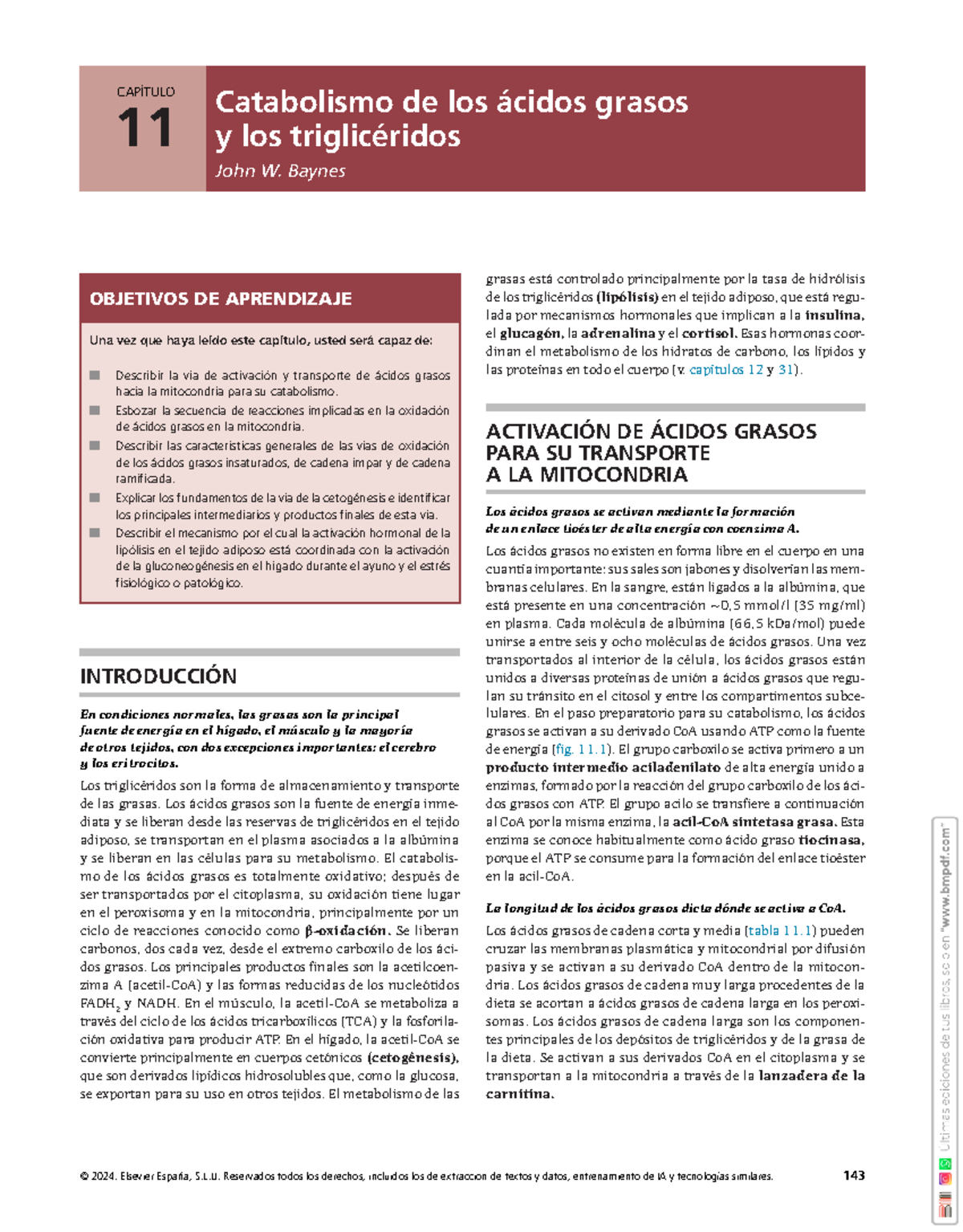 CAPÍTULO 11: Catabolismo de Ácidos Grasos y Triglicéridos en Bioquímica